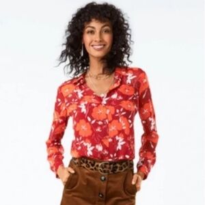 CAbi 3766 Hothouse Semi-Sheer Floral Blouse Sz SMALL
